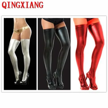 3 Boje Crveno Mokri Pogled Umjetna Koža Butina Visoke Seksi Čarape Moderan Dizajn Čarapa Do Koljena Noćni Klub Cosplay Odijelo