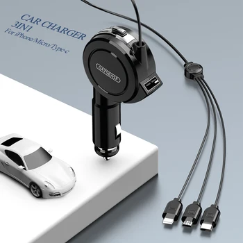 3A USB Auto Punjač 3 u 1 Kabel Za Brzo Punjenje Za iPhone 13 12 Pro Max Xiaomi Samsung, Huawei Type C Micro USB Punjač Adapter