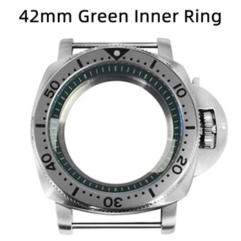42 mm Kućište za sata od nehrđajućeg čelika 316L s mineralnim ogledalo kućišta sa zelenim unutarnji prsten, pogodan za satove s mehanizmom NH35 / NH36 / 4R / 7S