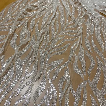 5 metara Novih kvalitetnih noktiju zrna sa šljokicama cvjetne čipke tkanina crystal srebrna haljina svadben haljina
