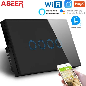 ASEER Smart Life Tuya 4 Bande Wifi prekidač svjetla, AU/US Bežični Inteligentni Zidni Prekidači, kompatibilne s Alexa i Google Assistant