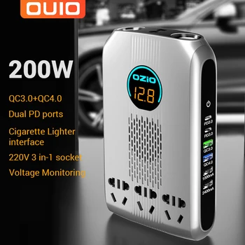 Auto Punjač 6 USB QC3.0 PD Brzo Punjenje 200 W, 12 v, 24 v Do 220 Led Ekran Auto-Inverter S 3 Utora 2 Upaljača Инверсор