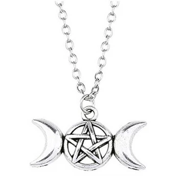 Božica Trostruki Viking Star Mesec Ogrlice Privjesak Vintage Steampunk Pentagram Čarobni Amulet Ogrlice Za Žene Nakit Poklon Nakit