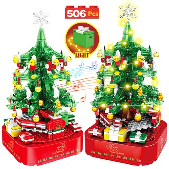 Gradska Božićno Drvce Revolving Muzička Kutija Gradivni Blokovi Prijatelji Djed Mraz Led Svjetlo Sjajna Božićne Cigle Igračke Za Djecu Djevojčice
