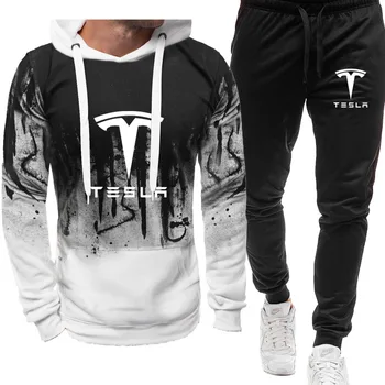 Jesen Zima Kapljice tinte muška ulica majica odijelo Tesla automobil logo ispis Runo 100% pamuk Visoke kvalitete Majica Pulover kit
