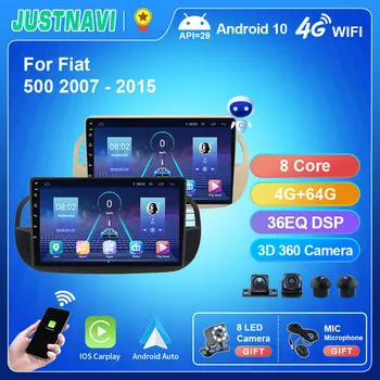 JUSTNAVI 360 Skladište Android 10,0 2 din Radio Auto Media Авторадио Za Fiat 500 2007-2015 CarPlay 4G GPS FM HD DVD Snimač