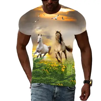 Ljetna Moda Grafički Životinja Konj Majice Za Muškarce Svakodnevno 3D t-Shirt S po cijeloj površini Hip Hop Harajuku Identiteta Cijele Sredstva Za Njegu Kože Vrat Kratak Rukav