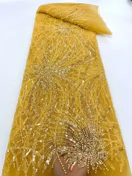 Luksuzna Slijed Mladoženja Držači Tkiva Nigerija cvjetne čipke Tkanina 2022 Vez Mreže cvjetne čipke Tkanina 3D Kuglice Afrička Vjenčanje cvjetne čipke Tkanina