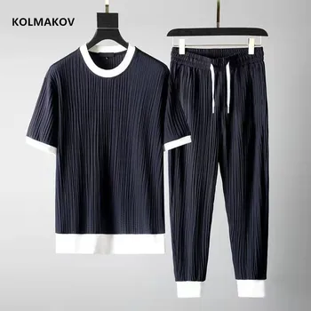 (Majica + hlače) Ljeto 2022, novi upis, muška moda klasična košulja, gospodo Svakodnevne majice, muške komplet odjeće, veličina M-4XL, 4 boje