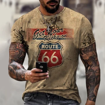 Muška Majica s 3D Ispis US Route 66, Monotono Odjeću Kratkih Rukava, Vintage Ulični Odjeća, Dnevne Casual Top i Majica, Dres Оверсайз