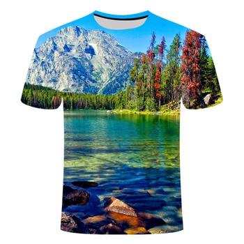 Najnovije majica sa 3D ispis s пейзажным uzorkom, funky majica sa slikom krajolika, lijepa casual majica