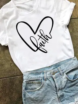 Odjeća kratkih rukava Love Heart Trend Faith Trend Ženska Odjeća Majica Sa po cijeloj površini Moderan Grafički t-shirt Godišnje Basic t-Shirt