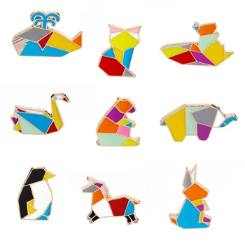 Origami Эмалевая pin raznobojnih geometrijskih igle i broševi geometrijski Linija Broš za ikone obliku kitova, lisice, vjeverice, labudovi, pingvina