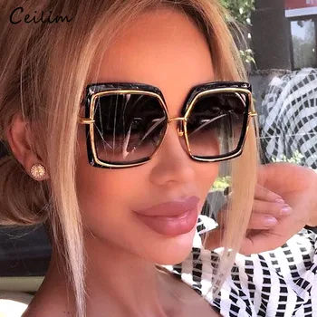 Prevelike Sunčane Naočale Ženske Dizajnerske Marke Metalne Četvrtaste Naočale 2023 Nove Ženske Nijanse Velike Zrcalne Sunčane Naočale Superstar oculos
