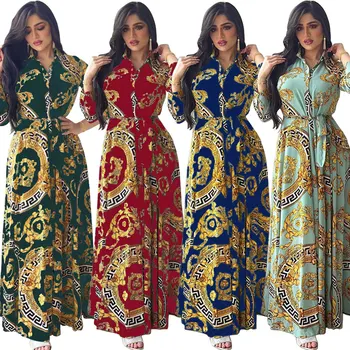 Proljeće Muslimanske Ženske Haljine Marokanski Kaftan S Dugim Rukavima Turska Dubai Print Abaja Islamska Odjeća Elegantan Vestido Indijska Haljina
