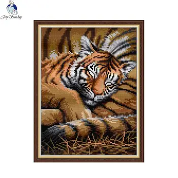 Radost Nedjelju Tigar Animal Print Set Za križićima DIY Vez 14CT 11CT Broj Tisak Canvas Platno Set Set Home Dekor