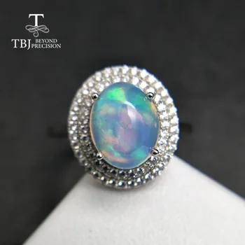 TBJ, Prirodni Etiopska Šareni Opal ovalni 8 *10 mm s dragim kamenom, Zgodan Prsten na Prst od 925 sterling srebra za žene sa kutijom