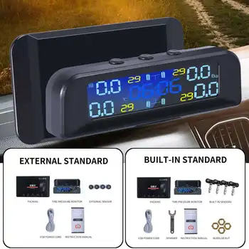 Tip 2 TPMS Auto Gume Nadzor Tlaka Zaslon Automatski Alarm Monitor Solarne Energije Upozorenje o Temperaturi Punjenja sa 4 senzora