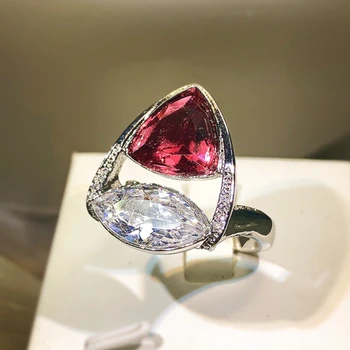 Veliki Crveni Bling Cirkon je Kamen, Srebrna Boja Replika Prstena za Žene Vjenčanje Vjenčanje Modni Nakit 2022 Novi