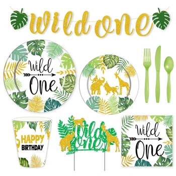 Wild One Tematska Dekoracija Za Zurke Jednokratna Posuđe Tema Party u Safari stilu U Džungli Dječji Tuš Sretan Rođendan Nakit Za Zurke Djeca