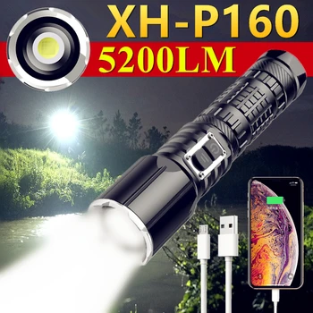 XHP160 Je Moćna Led Svjetiljka Baklja USB Punjiva Taktički Bljeskalica 26650 Vodootporan Skalabilne Vanjski Ručni Fenjer