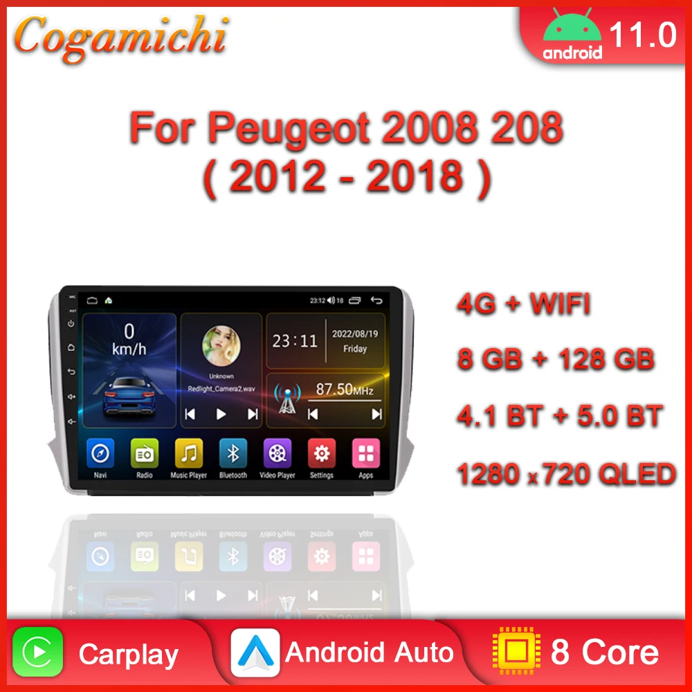 Auto Media Player Za Peugeot 2008 208 Serije 2012-2018 Radio Android Zaslon Osjetljiv na dodir GPS Navigacija Auto Stereo Carplay 2 Din Slika 0