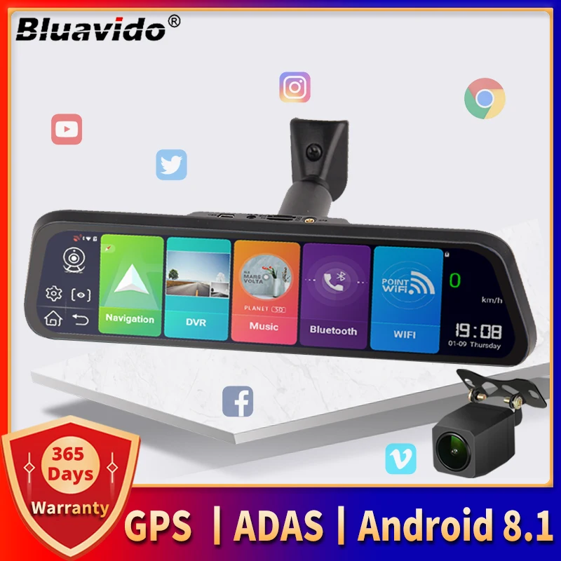 Bluavido 10 Inča, 4G Android 8,1 Auto Ogledalo Video GPS Navigacija ADAS stražnja Kamera AHD 1080P S Dva Cilja Video Slika 0