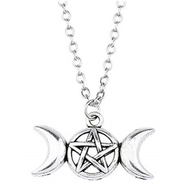 Božica Trostruki Viking Star Mesec Ogrlice Privjesak Vintage Steampunk Pentagram Čarobni Amulet Ogrlice Za Žene Nakit Poklon Nakit Slika 0