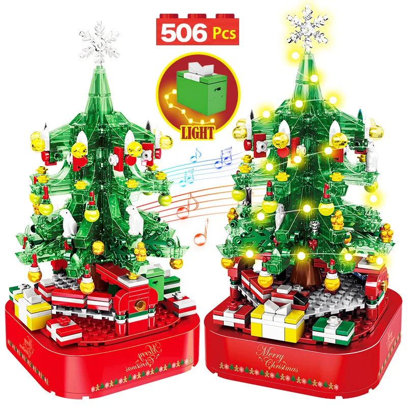 Gradska Božićno Drvce Revolving Muzička Kutija Gradivni Blokovi Prijatelji Djed Mraz Led Svjetlo Sjajna Božićne Cigle Igračke Za Djecu Djevojčice Slika 0