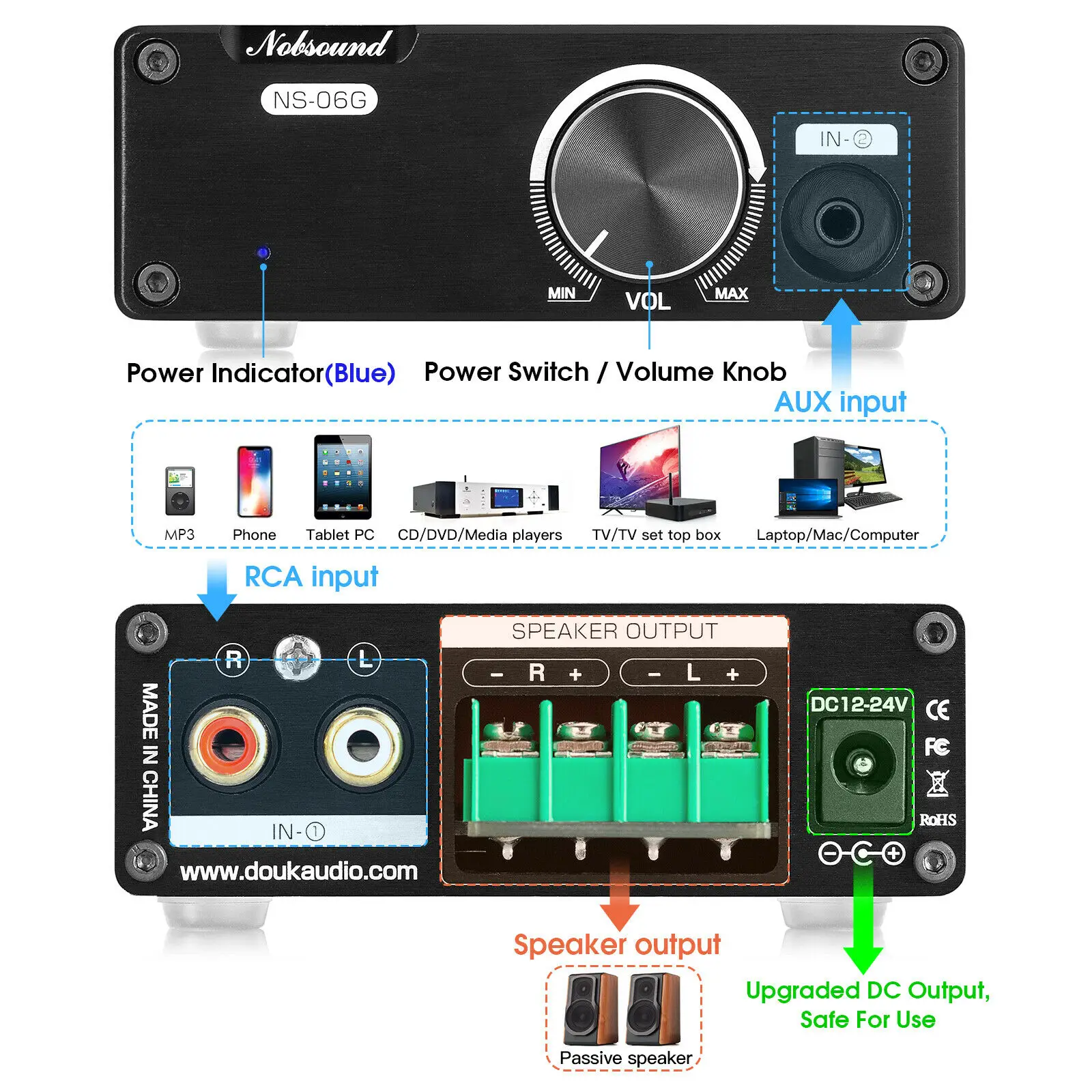 Douk Audio Mini TPA3116D2 Digitalno Pojačalo Hi-Fi Stereo Klase D Home Audio Pojačalo Snage 100 W + 100 W Slika 1