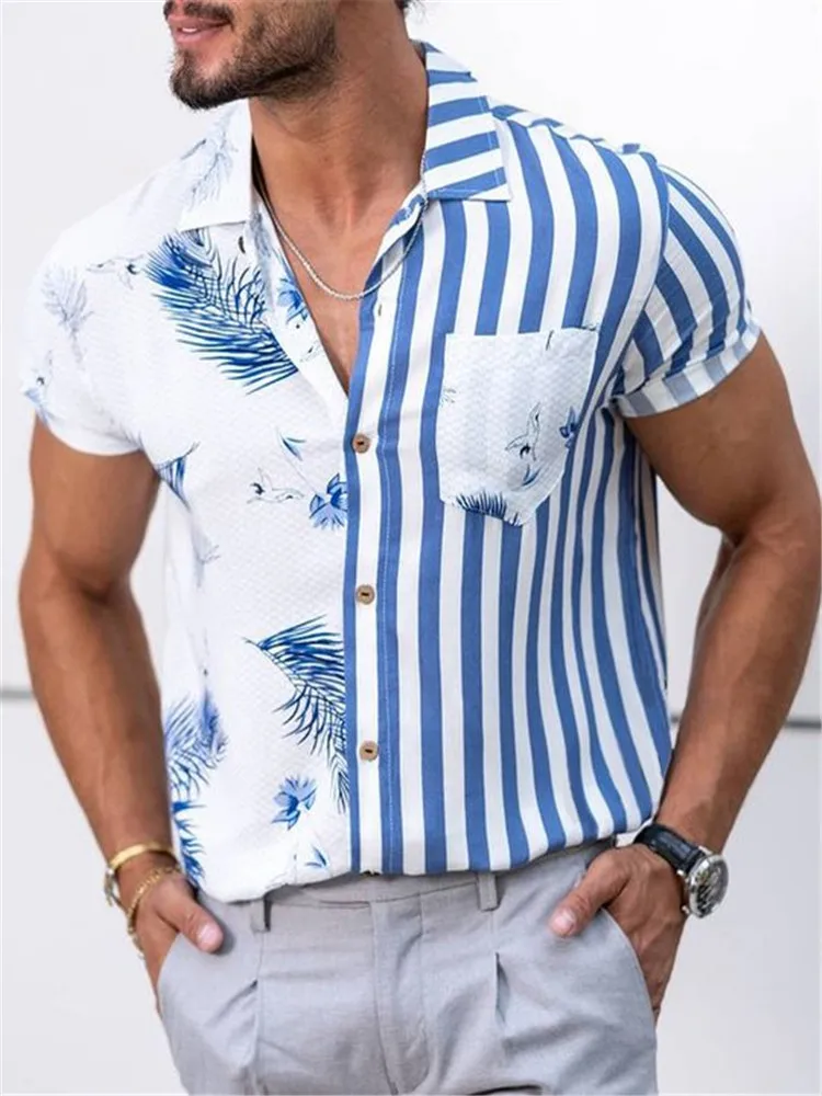 Havajski Košulja, Gospodo Prugasta Majica po cijeloj površini, Ljetne Majice Kratkih Rukava i Gumbe, Bluzu, Top, Slobodna Casual Košulja, Muška Odjeća, Camisas Slika 1