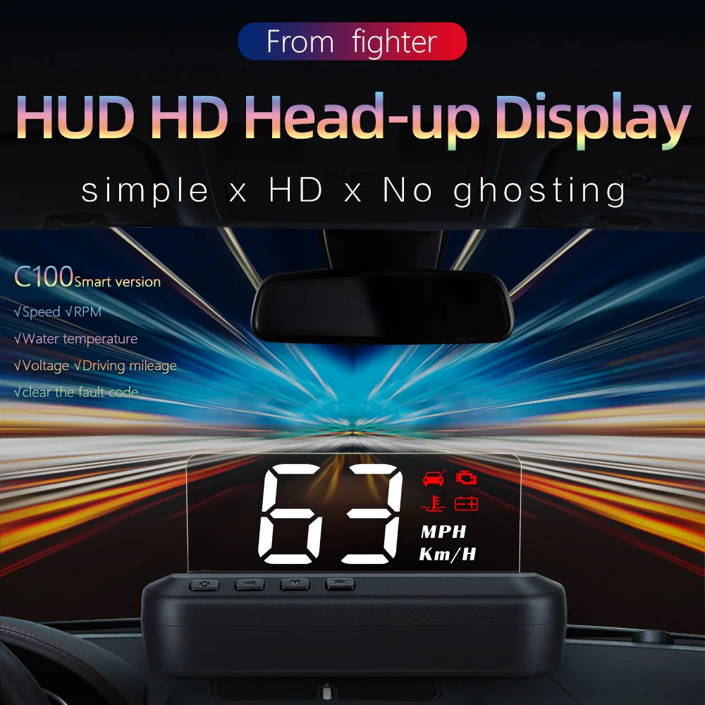 HPD Head Up Display C100 OBD Vjetrobransko staklo Projektor, Zaslon KM/h km/h Upozorenja o prekoračenju ograničenja brzine Pametan Putno računalo Slika 1