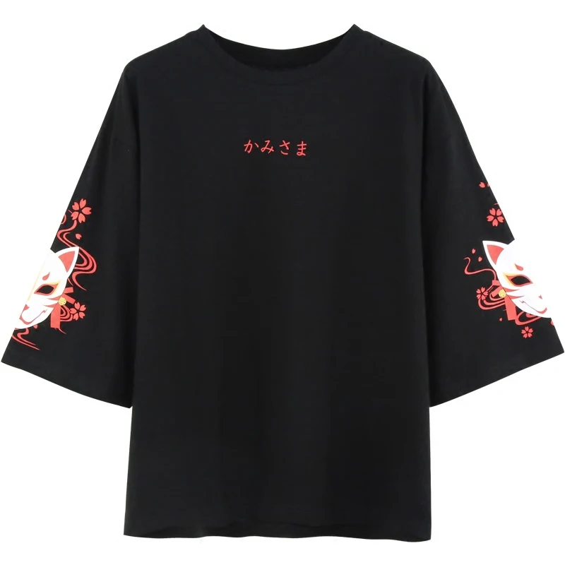 Japanski t-Shirt u Stilu Харадзюку, Ženska Vintage Majica Kawaii s anime Mačka, crne Majice za Djevojčice, Lolita, Gotička Animal Print, Оверсайз, Slatka Футбо Slika 1