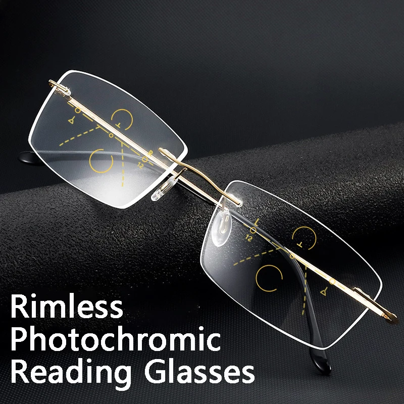 Titan Multifokalne Naočale Za čitanje Rimless, Gospodo Photochromic sunčane Naočale sa Zaštitom Od plave svjetlosti, Naočale Za Dalekovidnost, Ženske, Blize i Daleke Naočale TR90 Slika 1