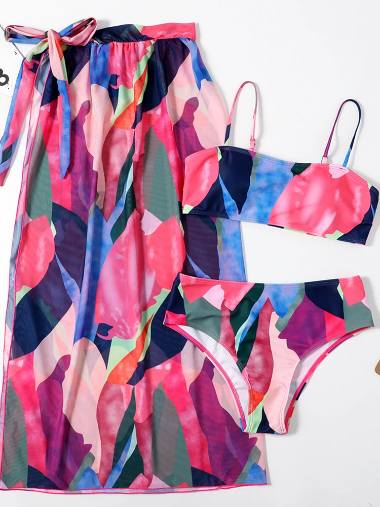 2022 Seksi Bikini Set od tri Predmeta, Ženski kupaći Kostim s Plaže Suknju, kupaći Kostim, Ženske Kupaće Kostime, Pink Tie-Dye, Bikini Slika 2