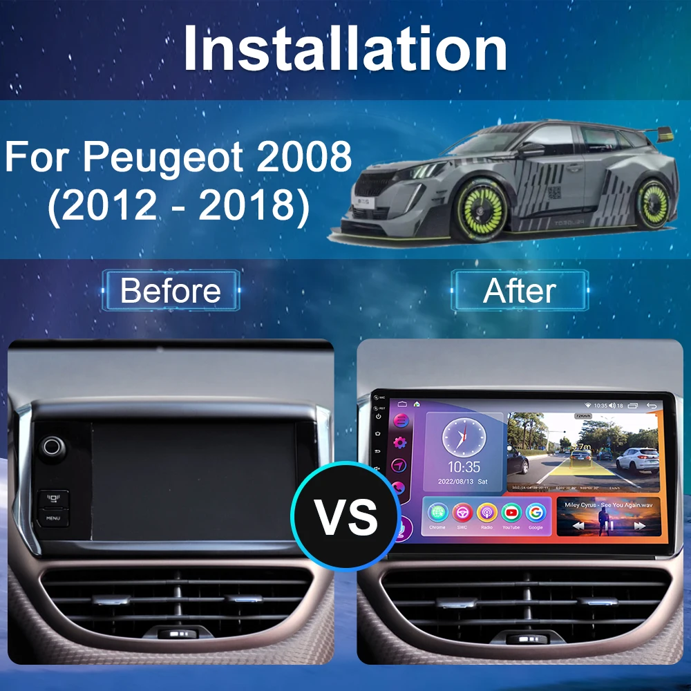 Auto Media Player Za Peugeot 2008 208 Serije 2012-2018 Radio Android Zaslon Osjetljiv na dodir GPS Navigacija Auto Stereo Carplay 2 Din Slika 2