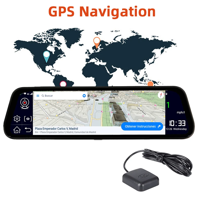 Bluavido 10 Inča, 4G Android 8,1 Auto Ogledalo Video GPS Navigacija ADAS stražnja Kamera AHD 1080P S Dva Cilja Video Slika 2