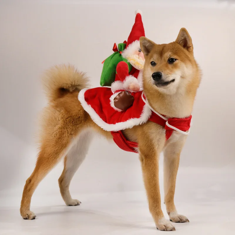 Božićni Kućni Ljubimac Pas Smiješno Djed Mraz Kostim Za Jahanje Odijelo Zimsko Topli Kaput Chihuahua Mops Yorkshire Labrador Presvlačenje Odjeće Slika 2