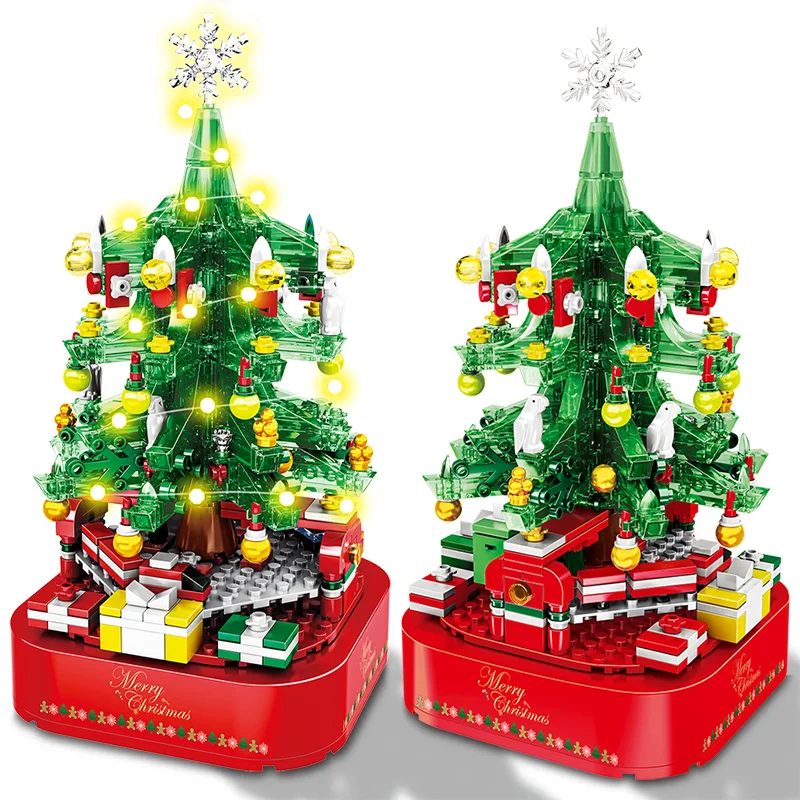 Gradska Božićno Drvce Revolving Muzička Kutija Gradivni Blokovi Prijatelji Djed Mraz Led Svjetlo Sjajna Božićne Cigle Igračke Za Djecu Djevojčice Slika 2