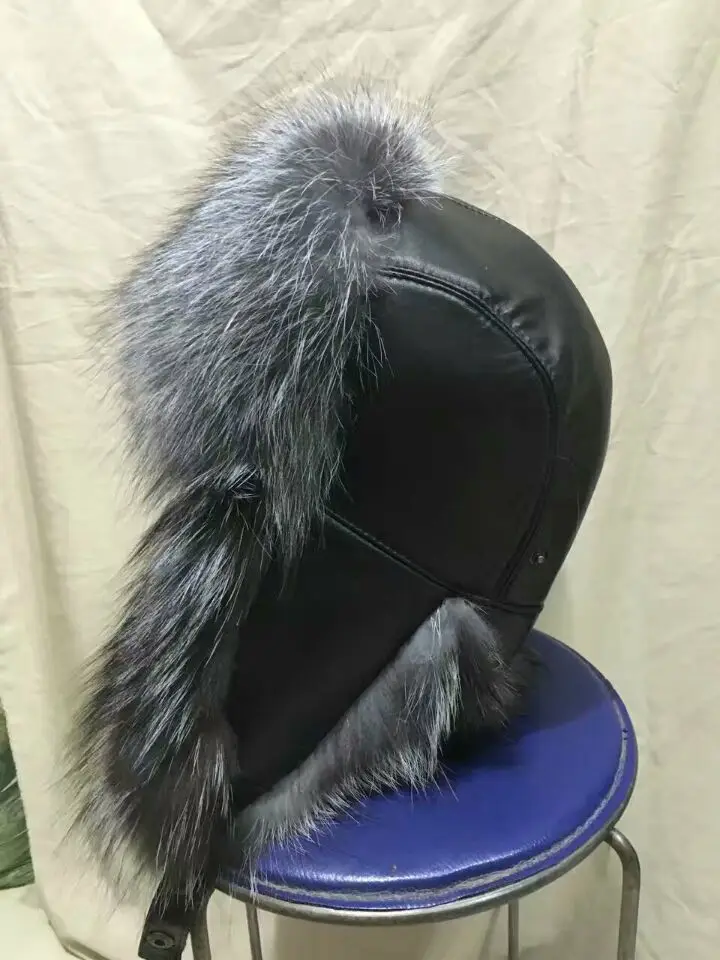 Muška zimska kapa od prirodnih лисьего krzna, zimska kapa, jesensko-zimska kapa sa prirodnim krznom rakun/lisice i kožnim ušima, kapa-бомбер razreda h202 Slika 2