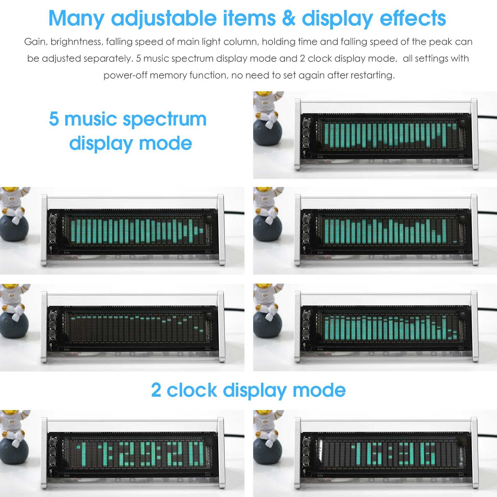 Nobsound Bluetooth 5,0 VFDS Sat Glazbeni Spektar prikaz na Zaslonu Mjerač Razine Zvuka 3,5 mm AUX Audio Prekidač Kutija Slika 2