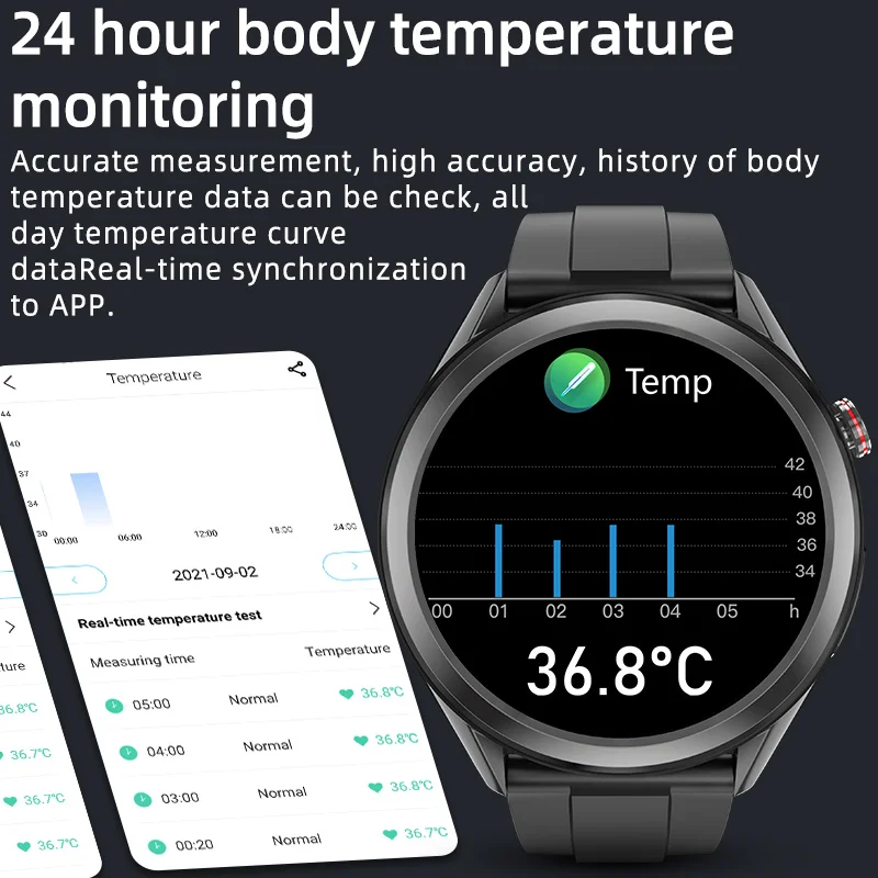 UGUMO EKG Pametnih Satova Za Muškarce i Za Žene je Temperatura Tijela Fitness Tracker Smartwatch IP68 Vodootporan uređaji za mjerenje krvnog tlaka sat smartwatch grupa Slika 2