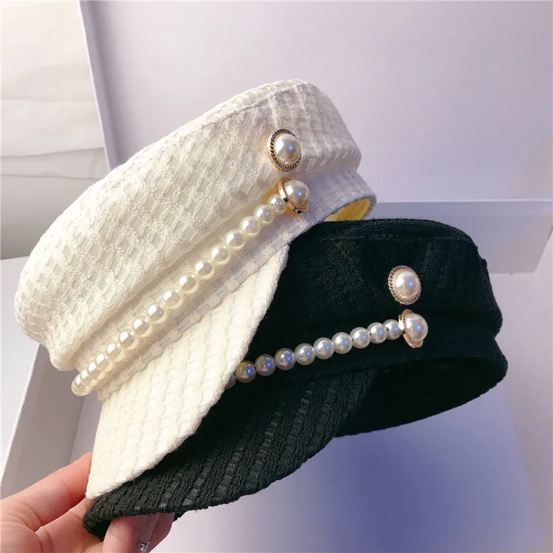 202107-JX nova proljeće-ljeto pokrivač šešir s bisernom пуговицей, ženski šešir za odmor, kapu s nadstrešnica Slika 3