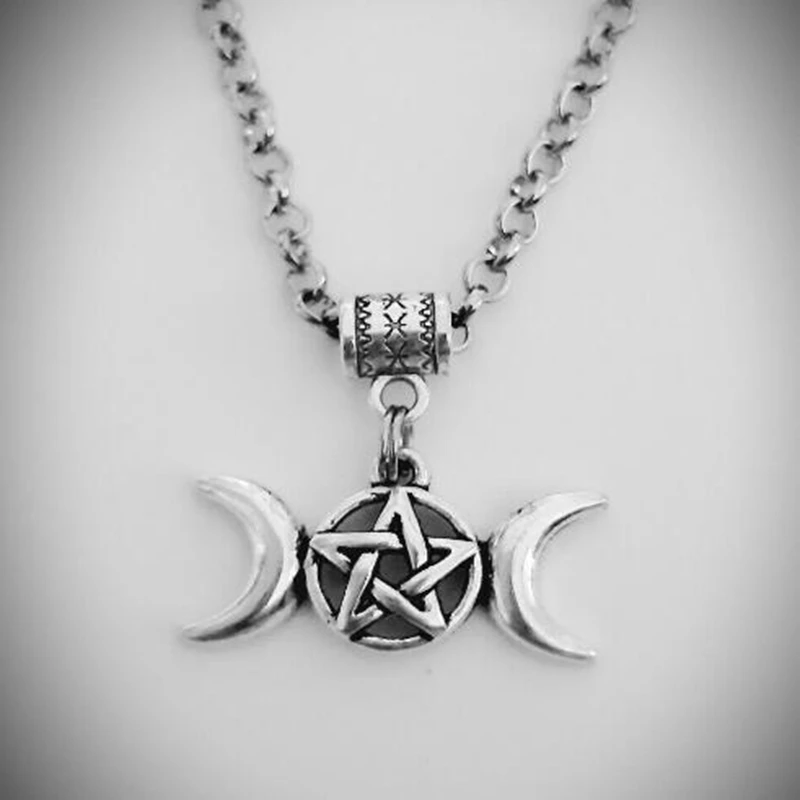 Božica Trostruki Viking Star Mesec Ogrlice Privjesak Vintage Steampunk Pentagram Čarobni Amulet Ogrlice Za Žene Nakit Poklon Nakit Slika 3