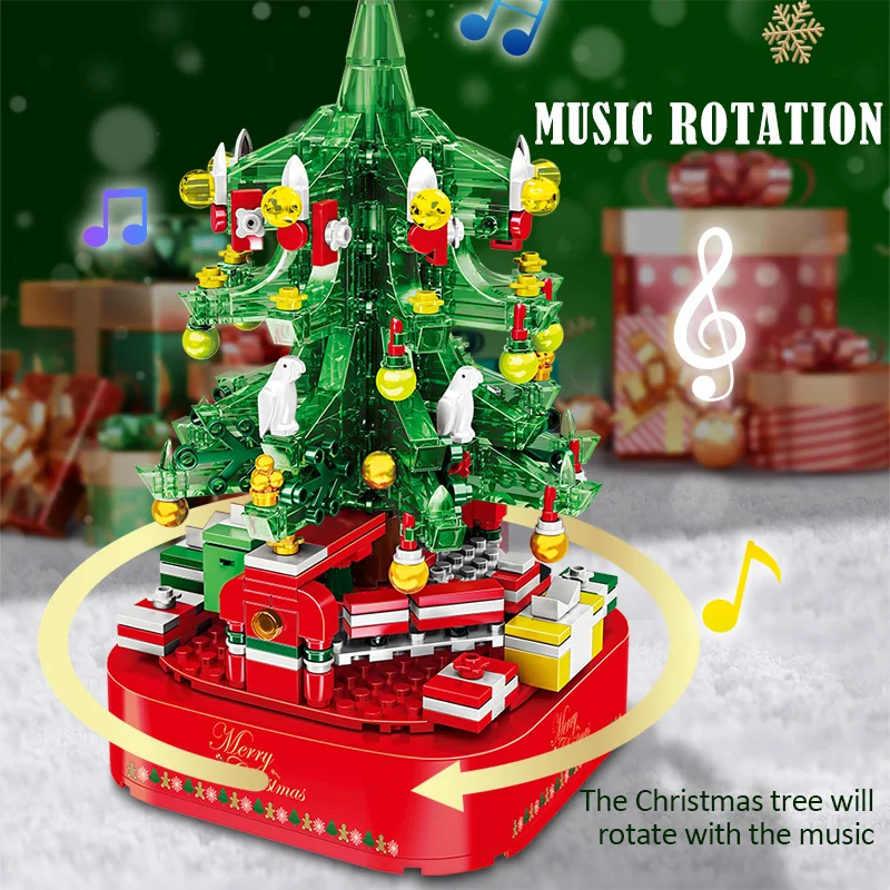 Gradska Božićno Drvce Revolving Muzička Kutija Gradivni Blokovi Prijatelji Djed Mraz Led Svjetlo Sjajna Božićne Cigle Igračke Za Djecu Djevojčice Slika 3