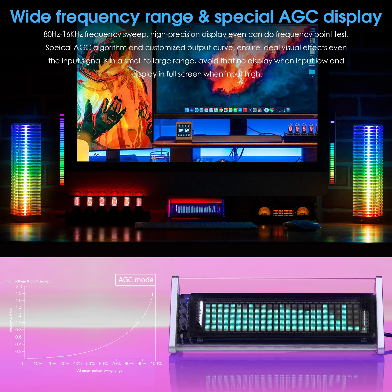 Nobsound Bluetooth 5,0 VFDS Sat Glazbeni Spektar prikaz na Zaslonu Mjerač Razine Zvuka 3,5 mm AUX Audio Prekidač Kutija Slika 4