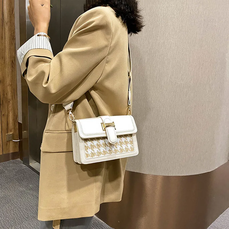 Bolsa de luxo feminina com design em lã, bolsa quadrada de ombro em couro pu, bolsa mensageiro de marca elegante, bolsa de celul Slika 5