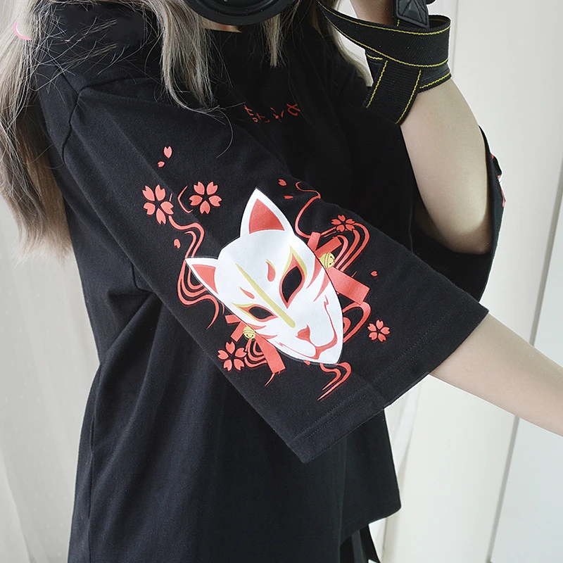 Japanski t-Shirt u Stilu Харадзюку, Ženska Vintage Majica Kawaii s anime Mačka, crne Majice za Djevojčice, Lolita, Gotička Animal Print, Оверсайз, Slatka Футбо Slika 5