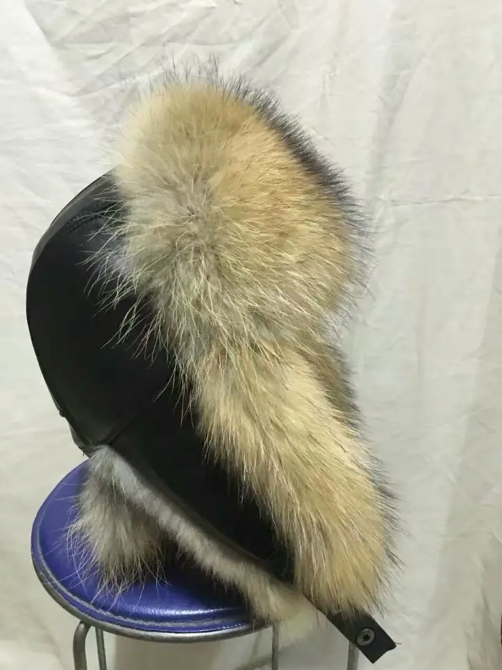 Muška zimska kapa od prirodnih лисьего krzna, zimska kapa, jesensko-zimska kapa sa prirodnim krznom rakun/lisice i kožnim ušima, kapa-бомбер razreda h202 Slika 5