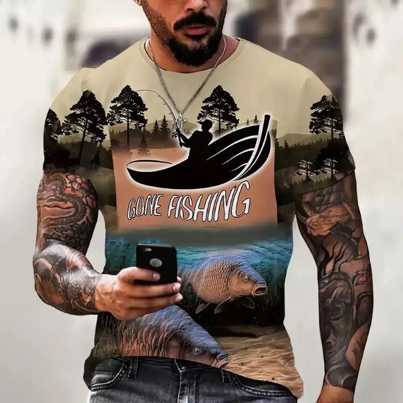 Nova Ljetna Majica Za Ribolov Na Otvorenom, 3D Muška Majica Kratkih Rukava i Okruglog Izreza, Moderan Svakodnevni Ulični Odijevanje Slika 5